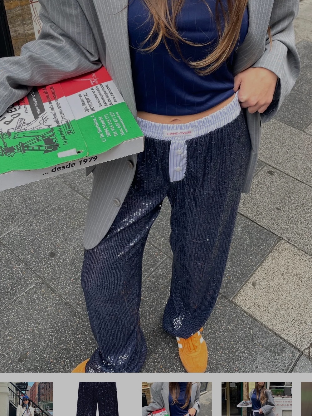 Hand Over Sequin Pants in Navy Blue